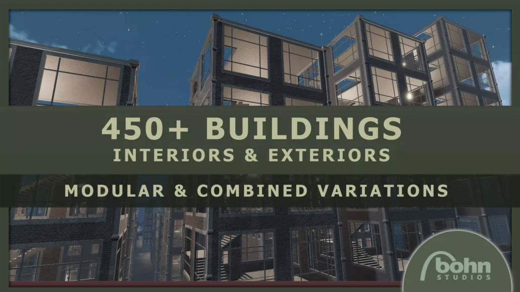 Over 450 buildings with interiors and exteriors. Modular and combined variations included