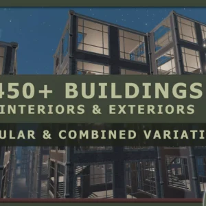 Over 450 buildings with interiors and exteriors. Modular and combined variations included