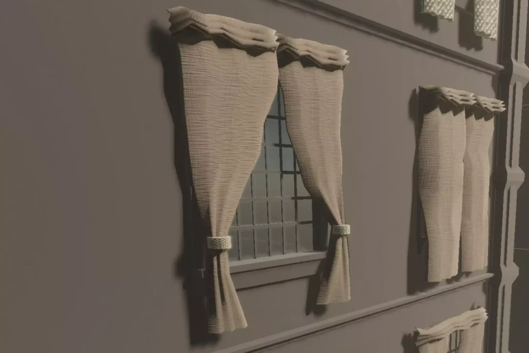 window decoration curtains hanging on the outside of a buildings