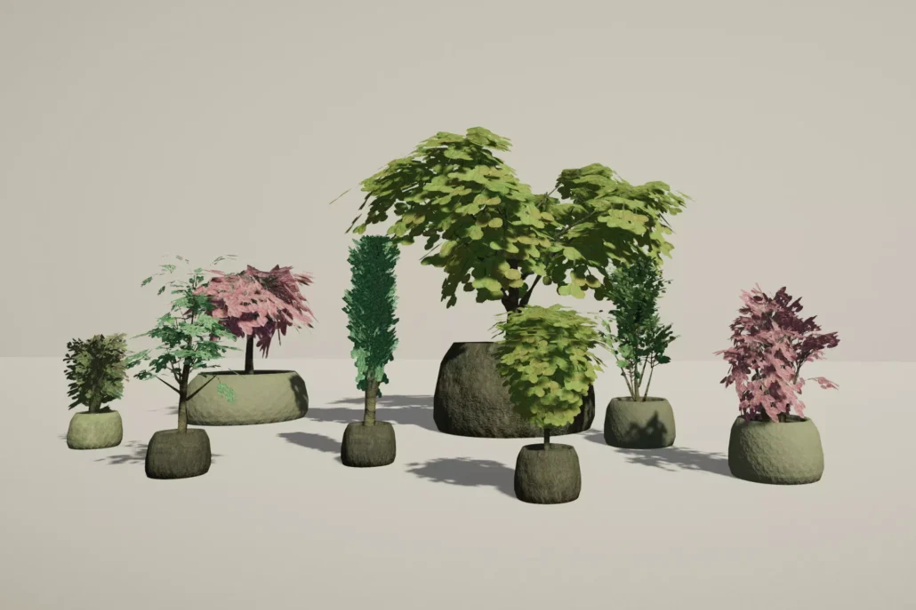 OWA Decor Plants Overview of various included pots and plants
